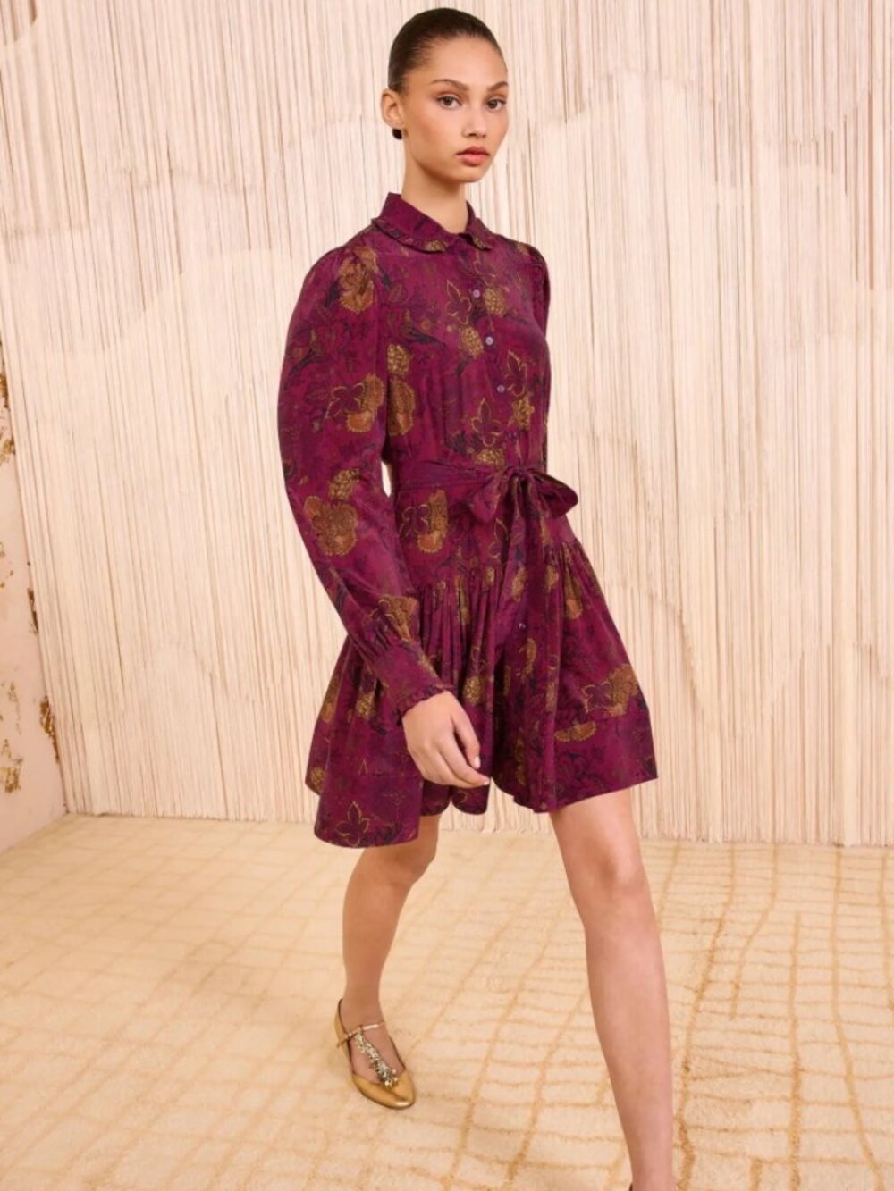 NWOT ULLA JOHNSON Simona Silk Long Sleeve Mini Dress in Peony S $670